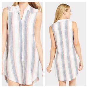 Cloth & Stone Sunburst Fray Button Down Linen Blend Sleeveless Shirt Dress Sz S